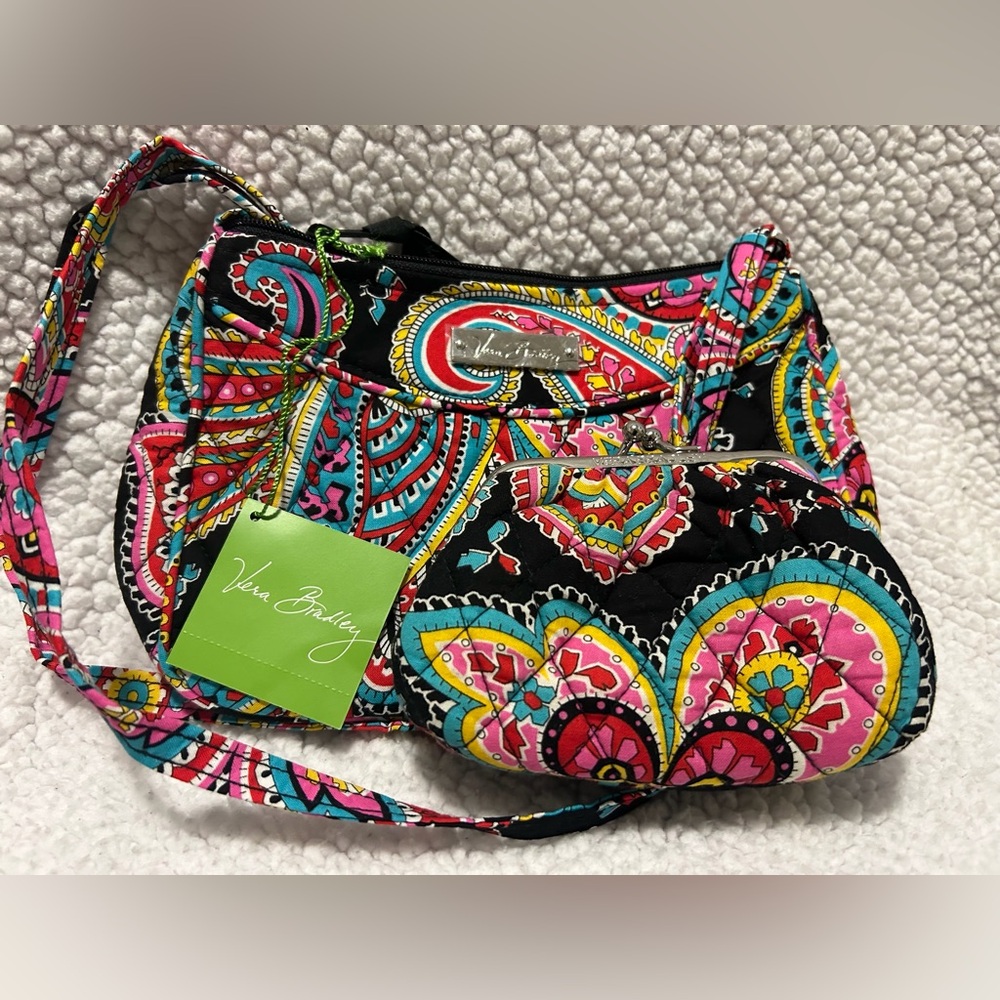 NWT Vera Bradley Persian Paisley Kiss Crossbody Cosmetic Bag and Coin Purse Set